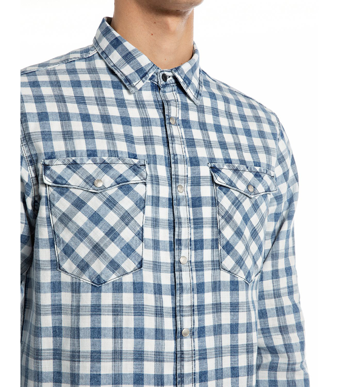 ブリーチ加工インディゴコットンシャツ 詳細画像 ブルー/ホワイト 3